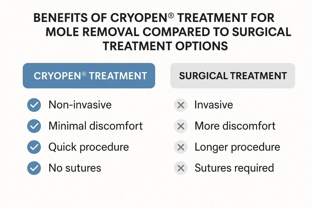 Table to show the benefits of getting moles removed Greater London (Kingston upon Thames) from LA LIPO