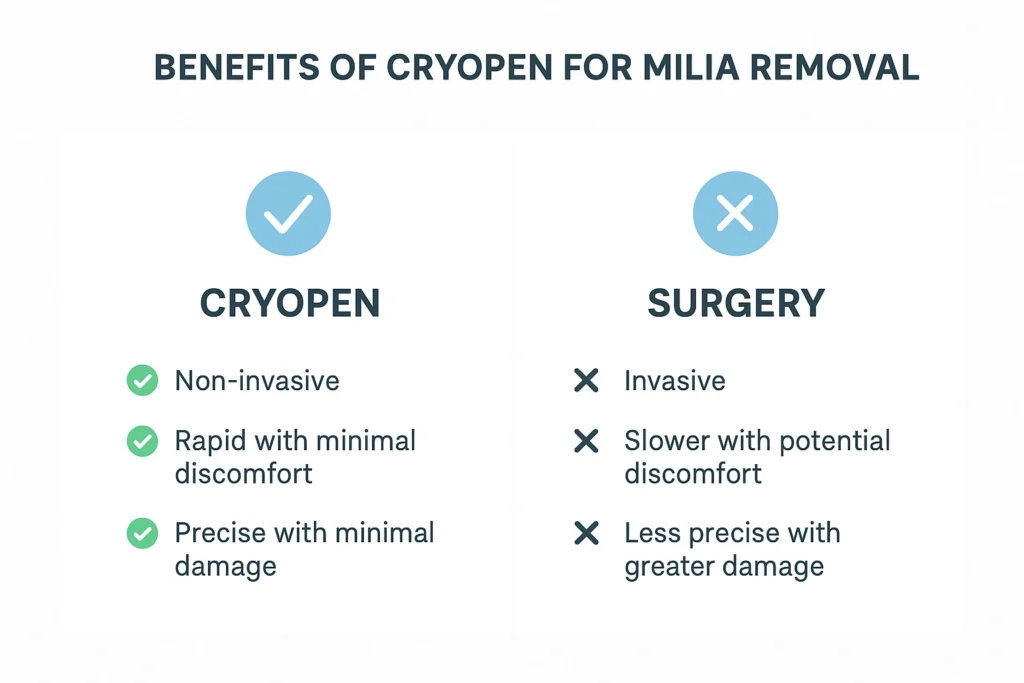 Benefits of cryopen for milia removal Greater London (Kingston upon Thames) compared to surgical treatments.