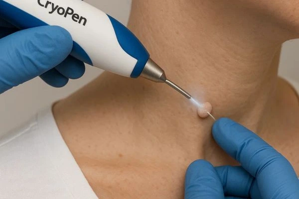 Person receiving cryotherapy Greater London (Kingston upon Thames) for skin tag removal