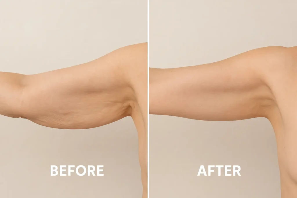 Picture of LA LIPO Greater London (Kingston upon Thames) before and after results of skin tightening treatment on the upper arms.