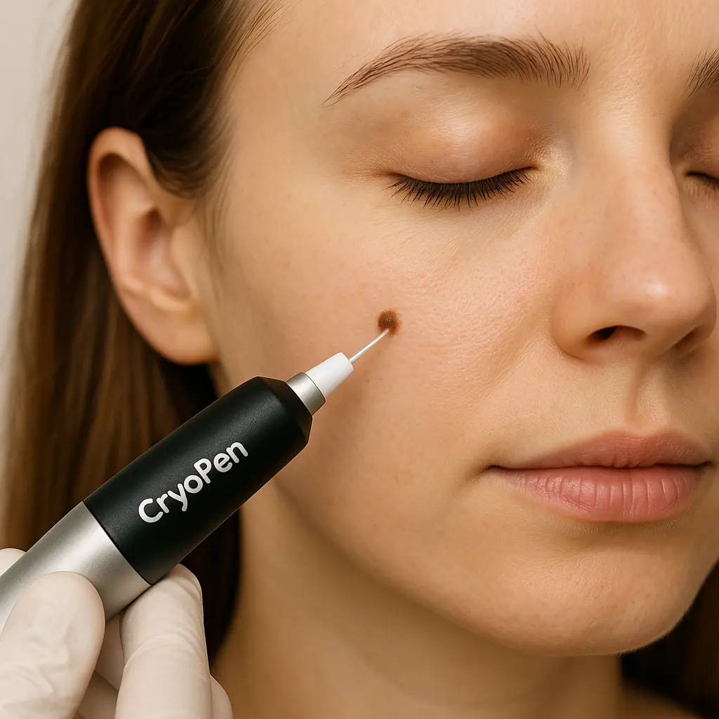 woman receiving facial mole removal Greater London (Kingston upon Thames) using cryopen
